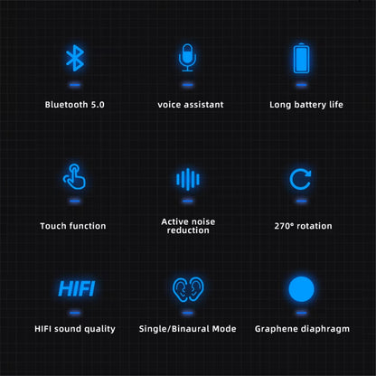 Fingerprint Touch Single Business Headset Bluetooth 5.0 Handsfree HIFI Noise Reduction Earphone Waterproof Earpiece with Mic