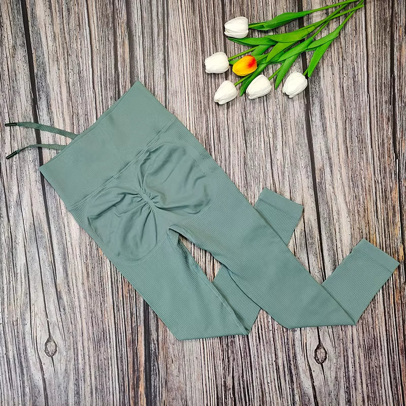 Ribbed Yoga Leggings Women Sports Pants Tights Seamless Sport Femme Gym Leggins Workout Fitness Pants Athletic Wear