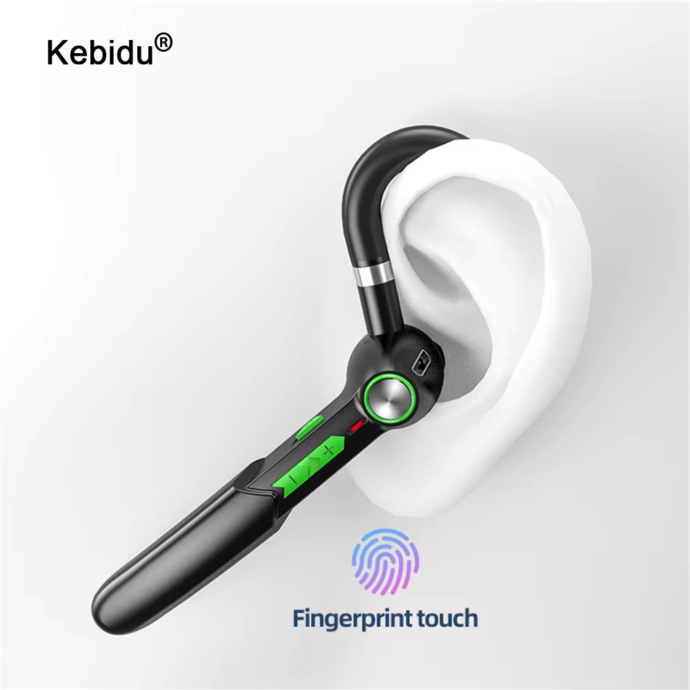 Fingerprint Touch Single Business Headset Bluetooth 5.0 Handsfree HIFI Noise Reduction Earphone Waterproof Earpiece with Mic