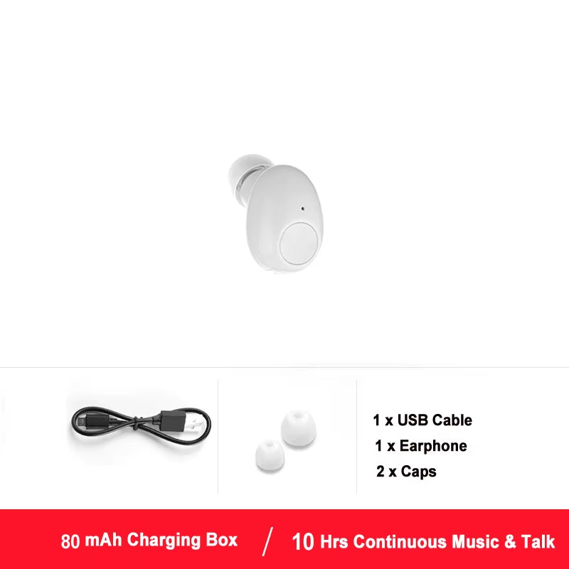Mini Bluetooth Earphone 10 Hrs Working, Bluetooth Headset Wireless Earbud Earphone Hands-Free for Phones Car TV Pcsport
